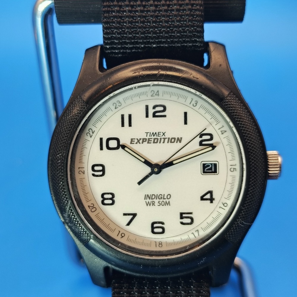 Vintage 1998 Timex Expedition INDIGLO 37mm Mens Quartz Field Watch New Strap